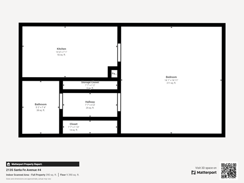 Floor plan for 1 bed, 1 bath, 882 sqft
